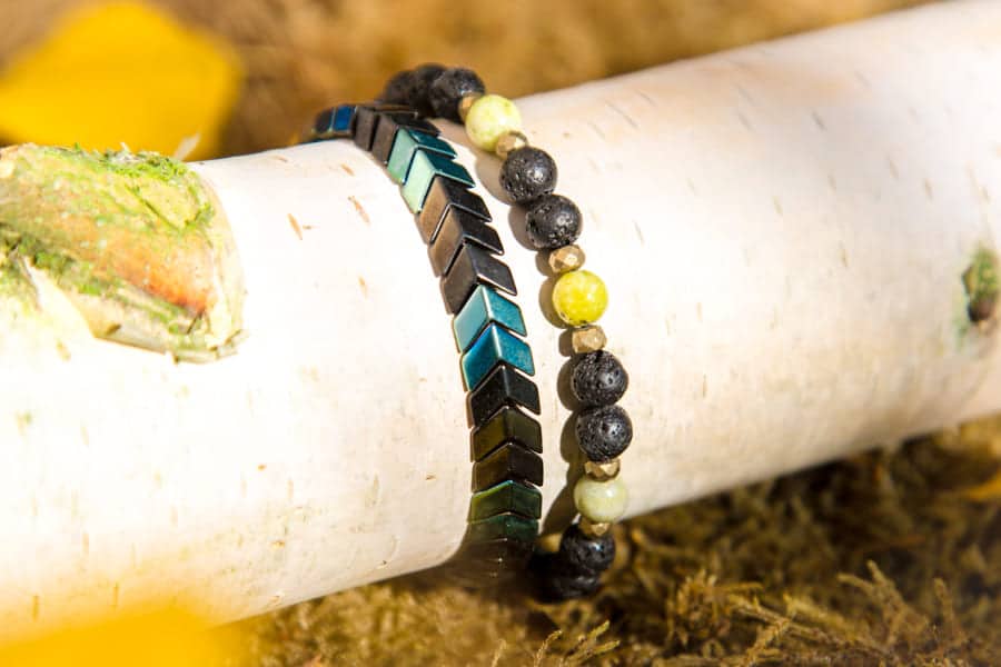 Naturstein Armband Damen aus Lavastein und grünem Jaspis